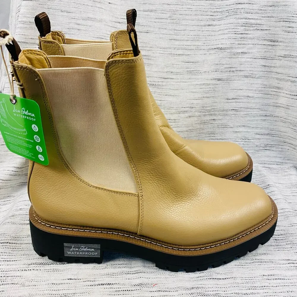 Sam Edelman Laguna Chelsea Boots Waterproof‎ Lug Sole Beige Tan Size 10.5 NWT